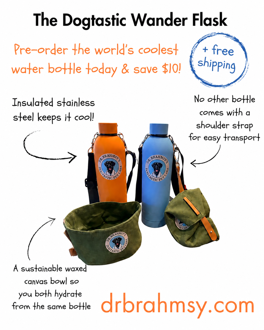 Dr. Brahmsy's Dogtastic Wander-Flask Water Bottle — Preorder, Ships July 2026